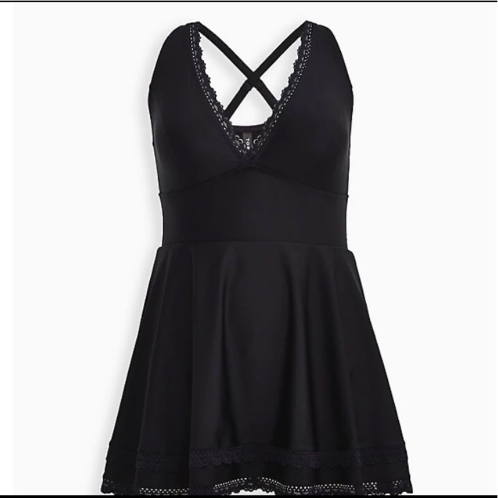 torrid Black Lace Trim Swim Dress NEW - Picture 3 of 8